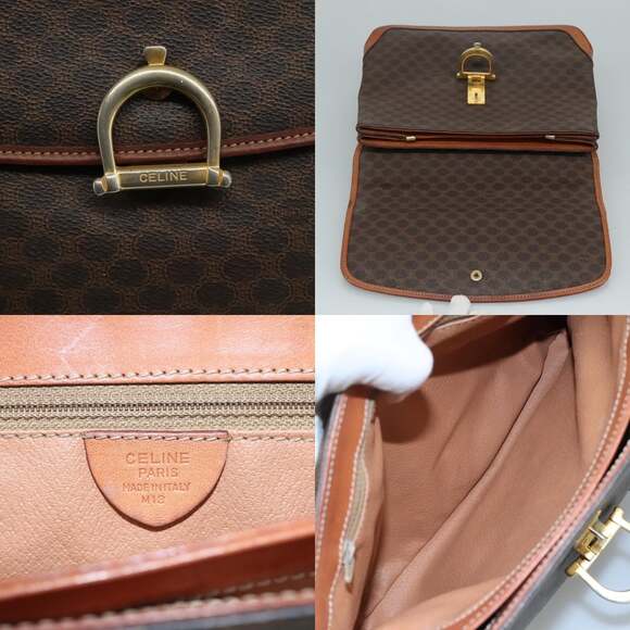 CELINE Macadam Canvas Hand Bag Pvc Leather Brown - Picture 11 of 12